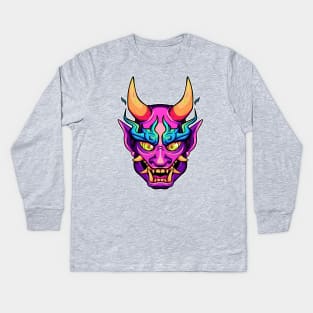 Oni head (pink) Kids Long Sleeve T-Shirt